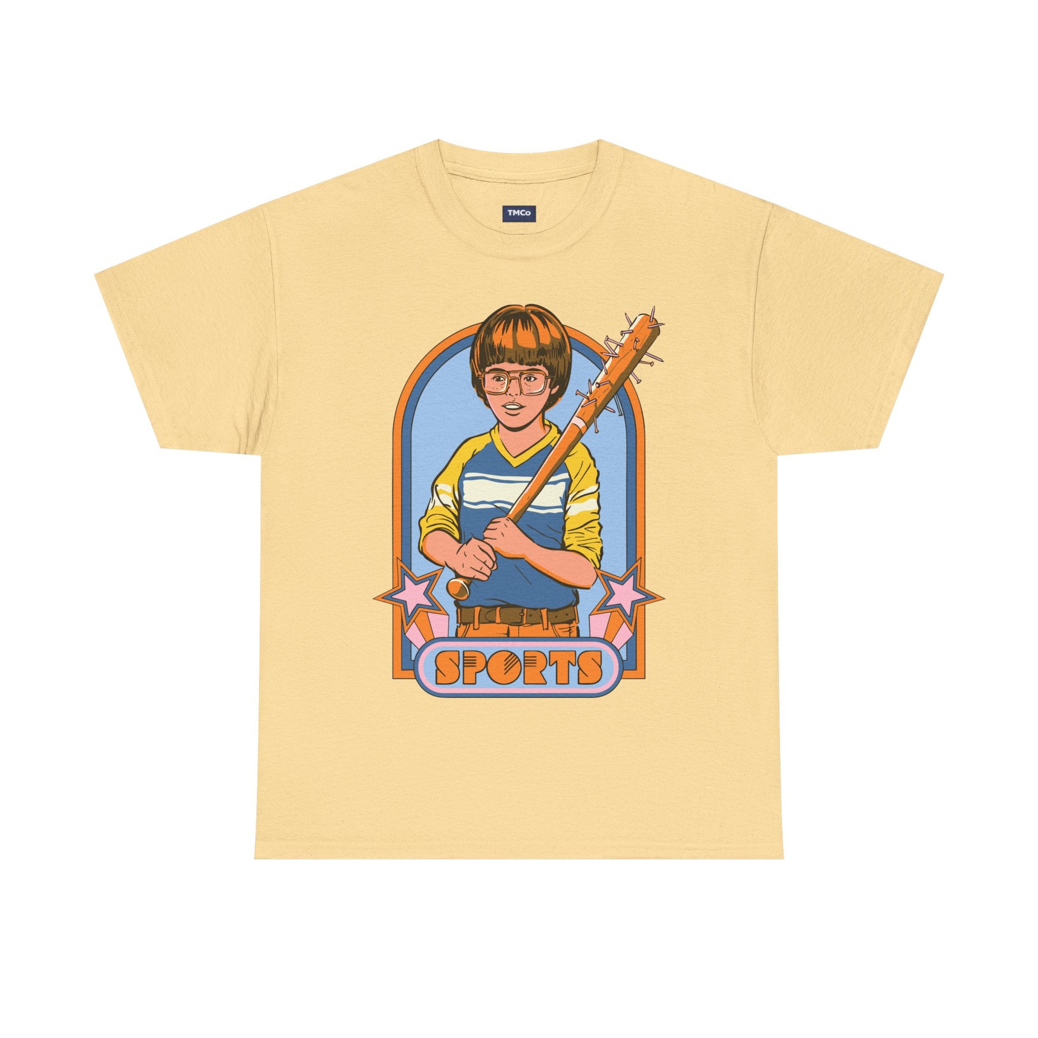 Retro 'Sports' Graphic Tee — Vintage Bat Kid Illustration