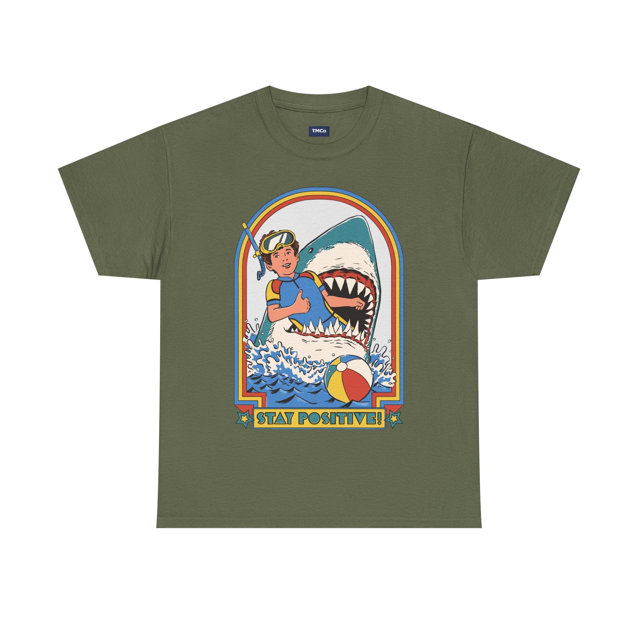 Stay Positive! Shark Retro Graphic Tee