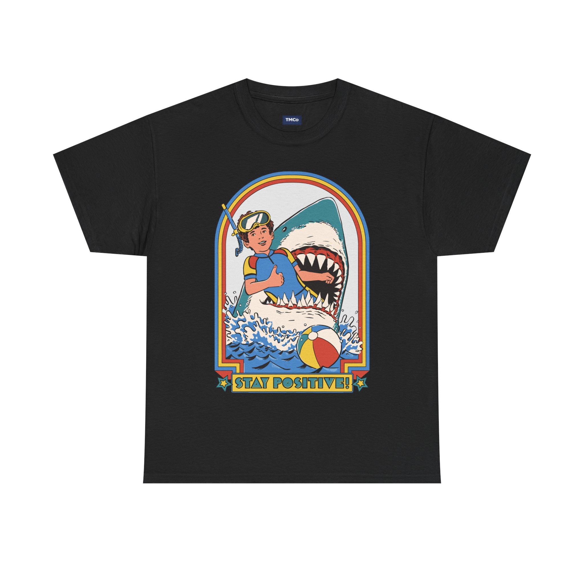 Stay Positive! Shark Retro Graphic Tee