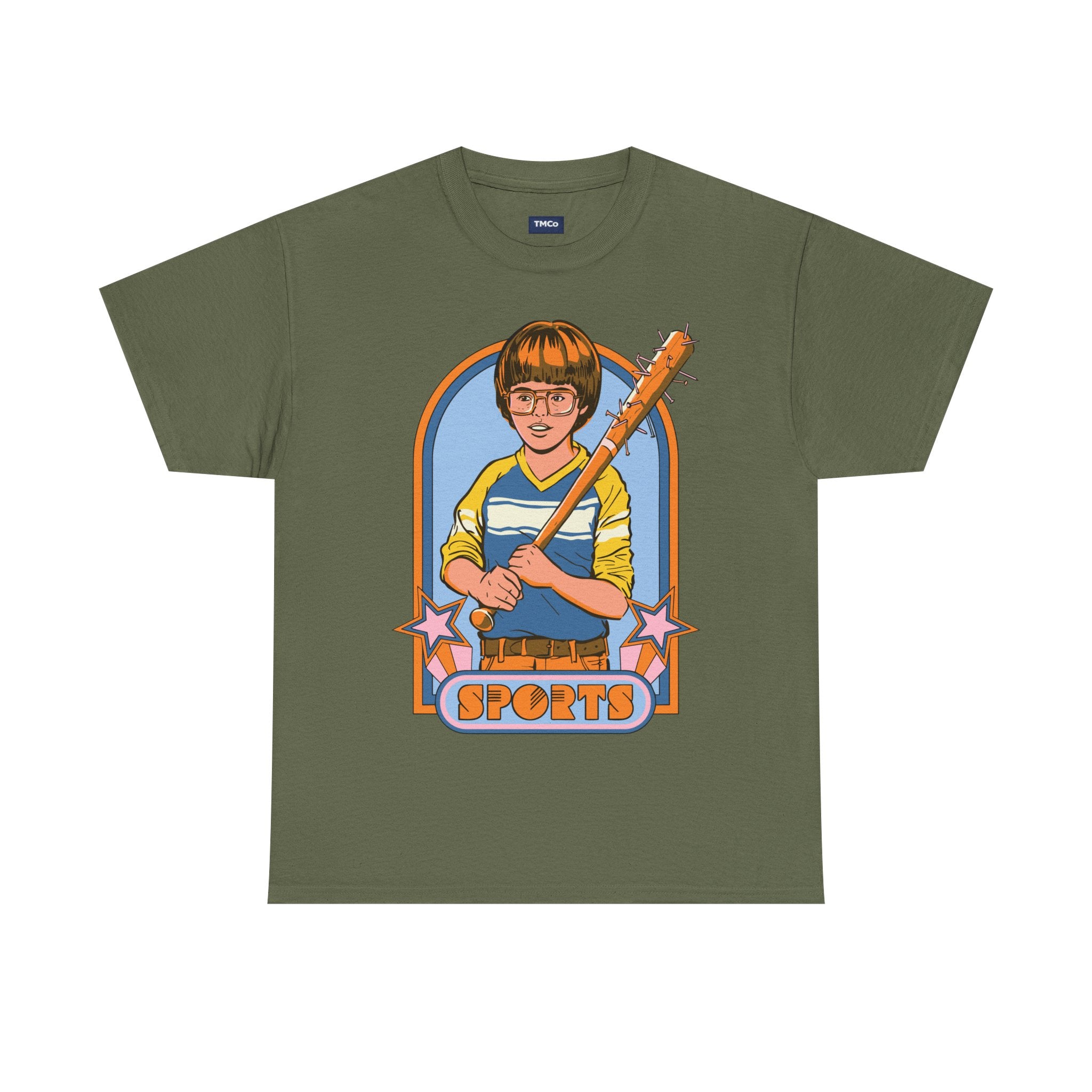 Retro 'Sports' Graphic Tee — Vintage Bat Kid Illustration