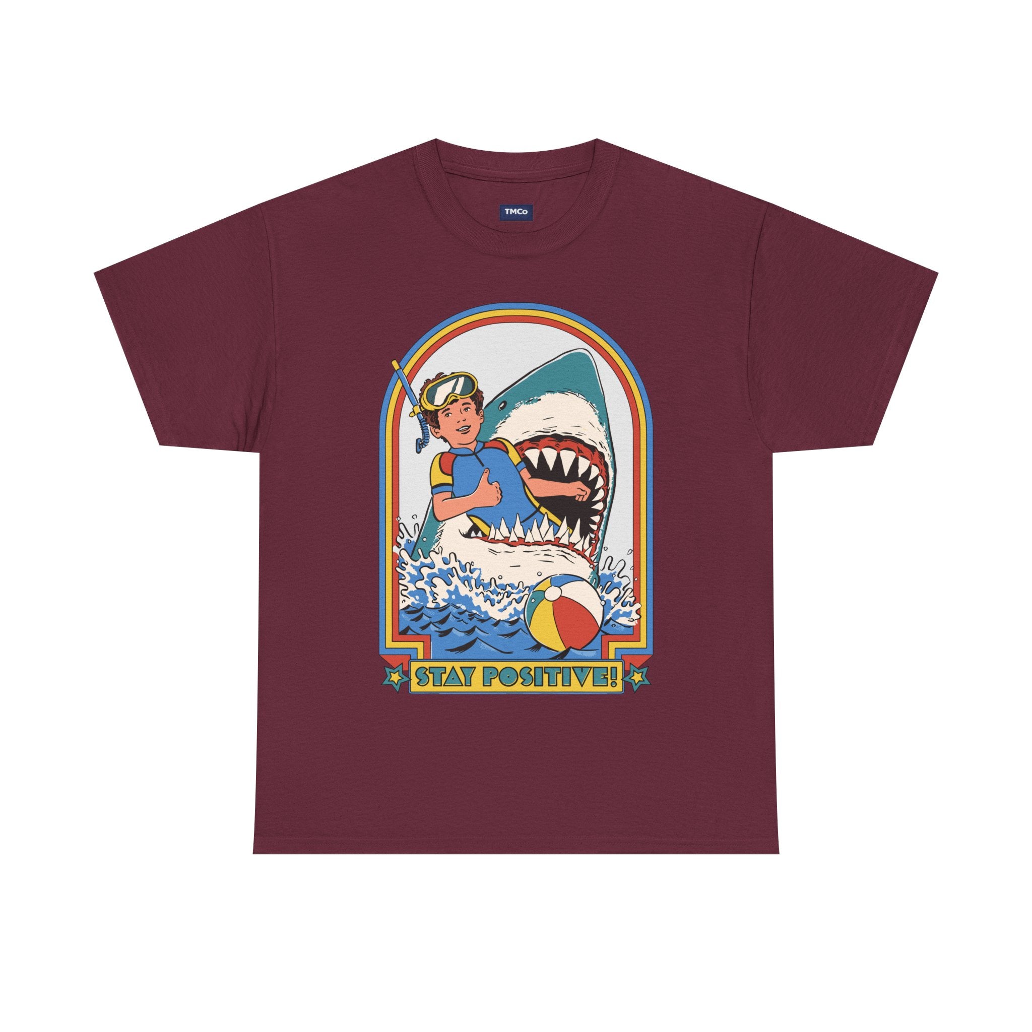 Stay Positive! Shark Retro Graphic Tee