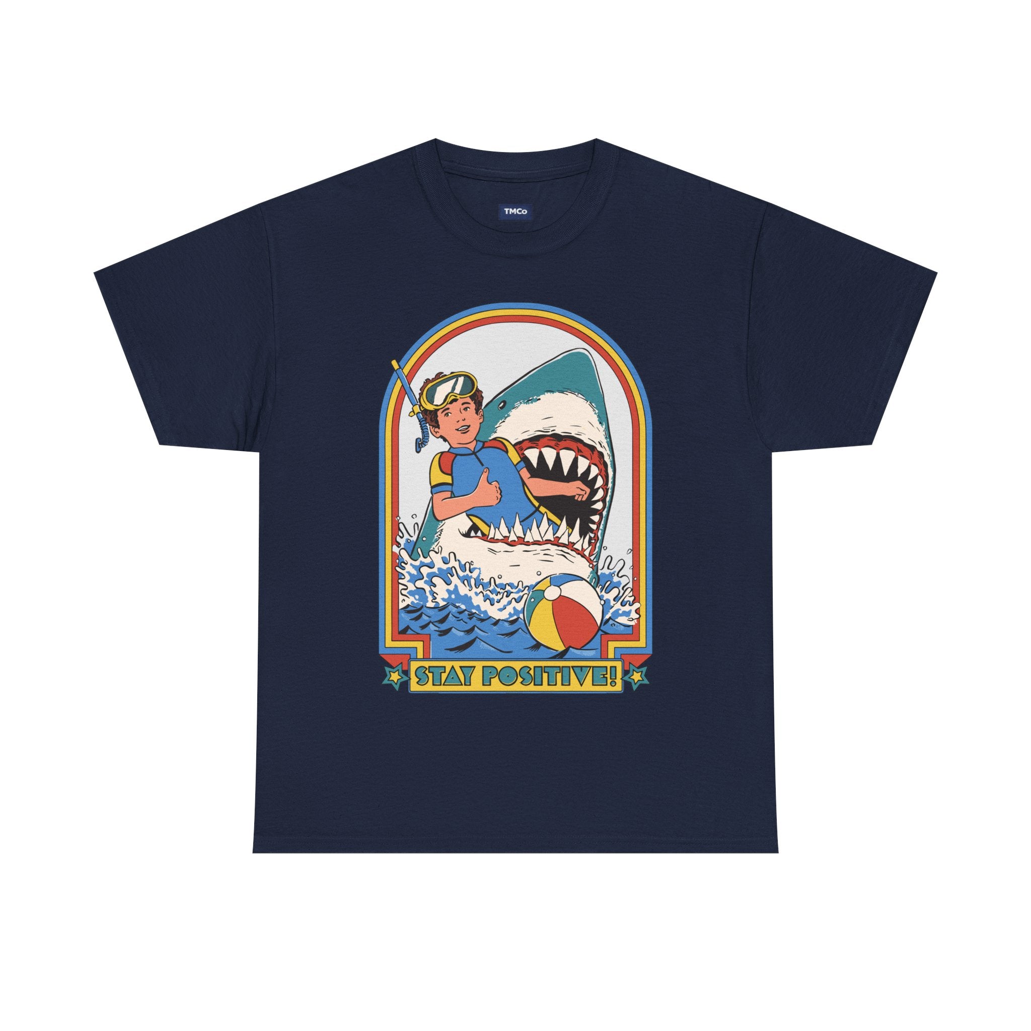 Stay Positive! Shark Retro Graphic Tee