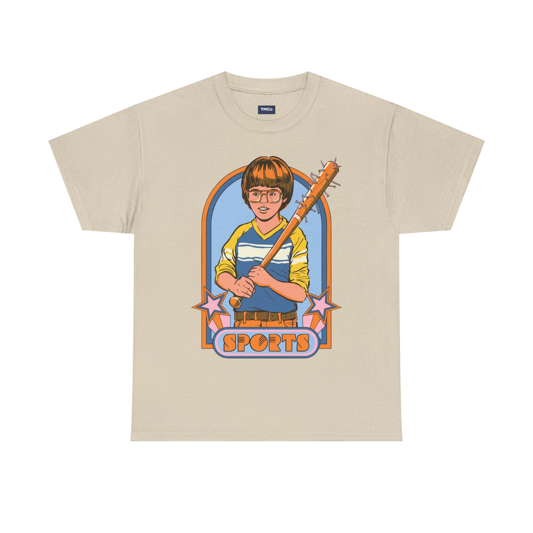 Retro 'Sports' Graphic Tee — Vintage Bat Kid Illustration