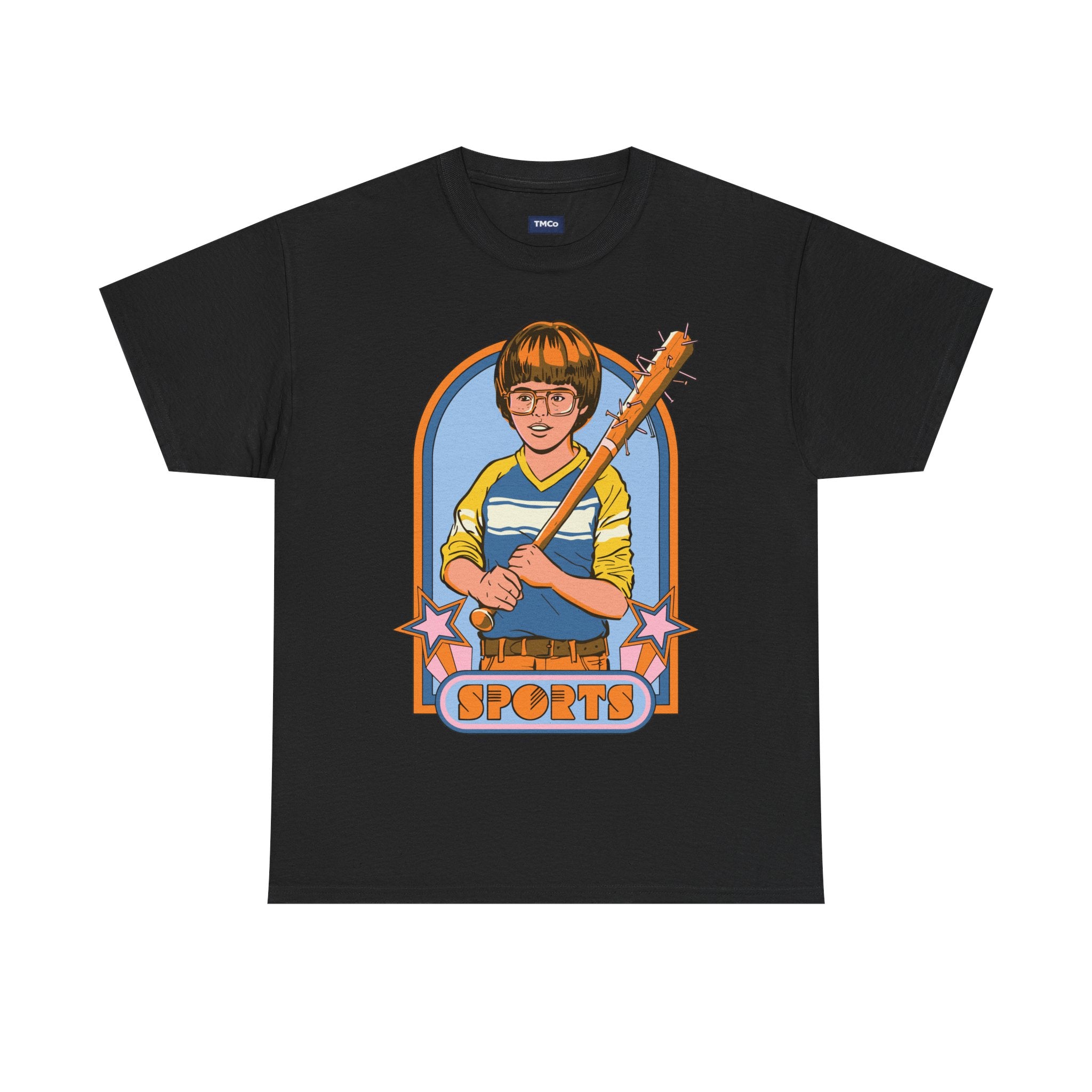 Retro 'Sports' Graphic Tee — Vintage Bat Kid Illustration