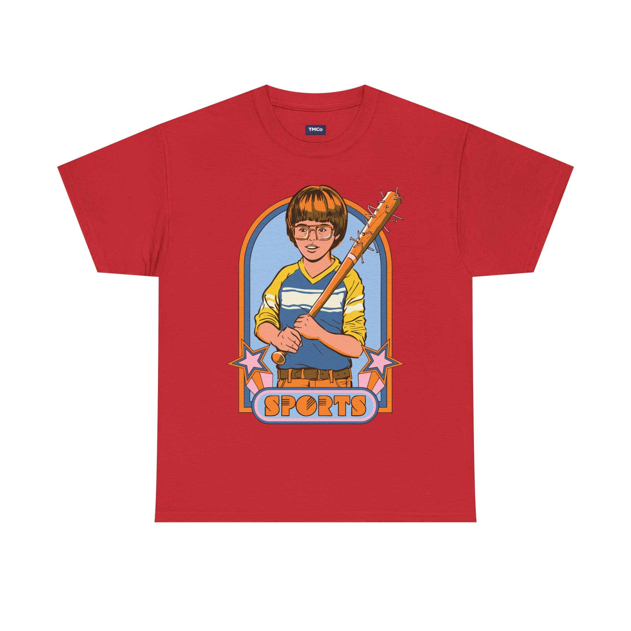 Retro 'Sports' Graphic Tee — Vintage Bat Kid Illustration