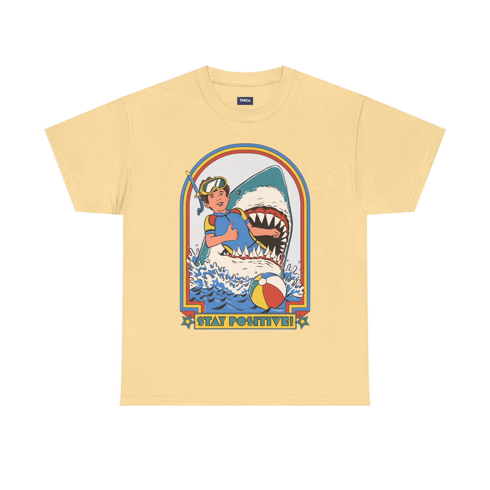 Stay Positive! Shark Retro Graphic Tee