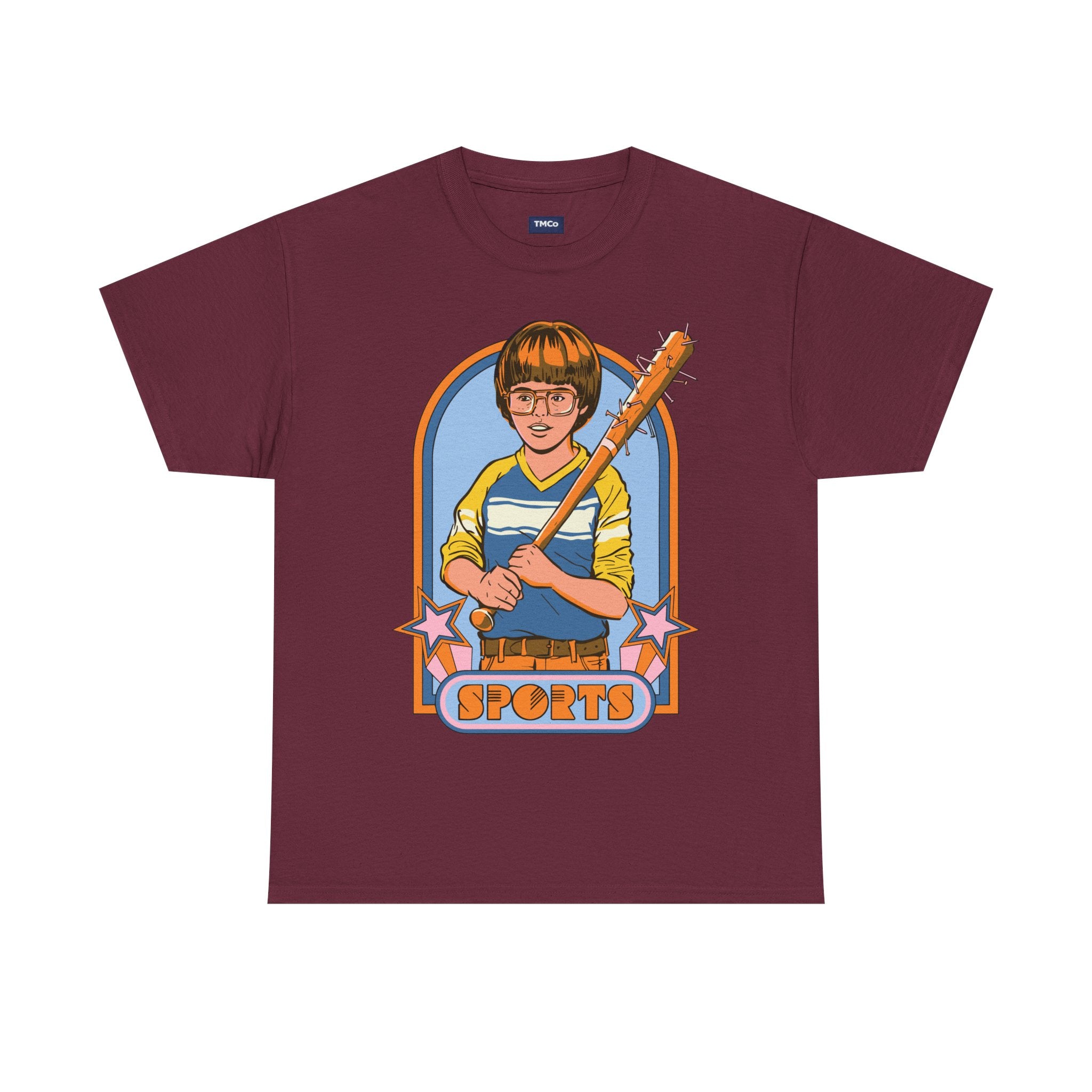 Retro 'Sports' Graphic Tee — Vintage Bat Kid Illustration