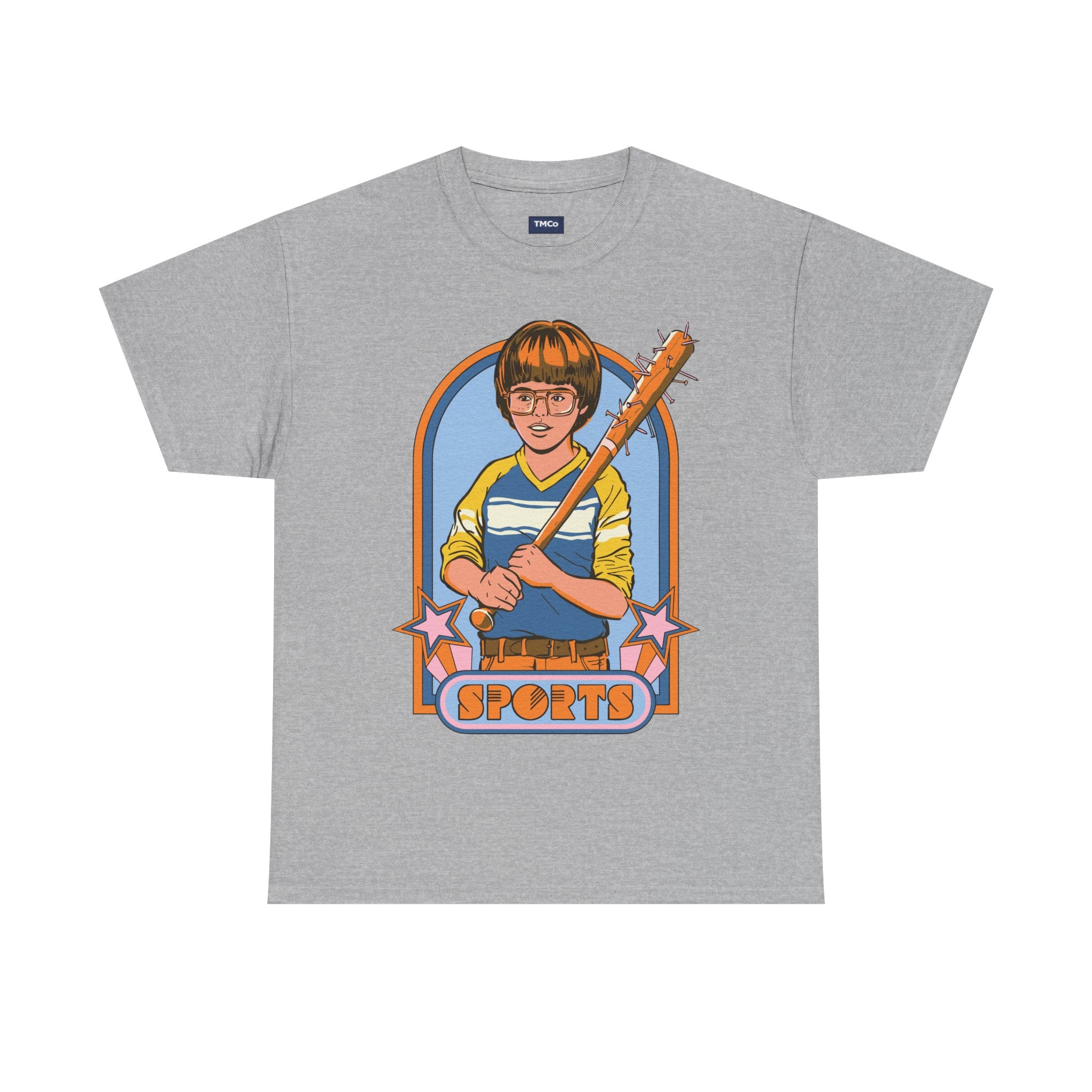 Retro 'Sports' Graphic Tee — Vintage Bat Kid Illustration