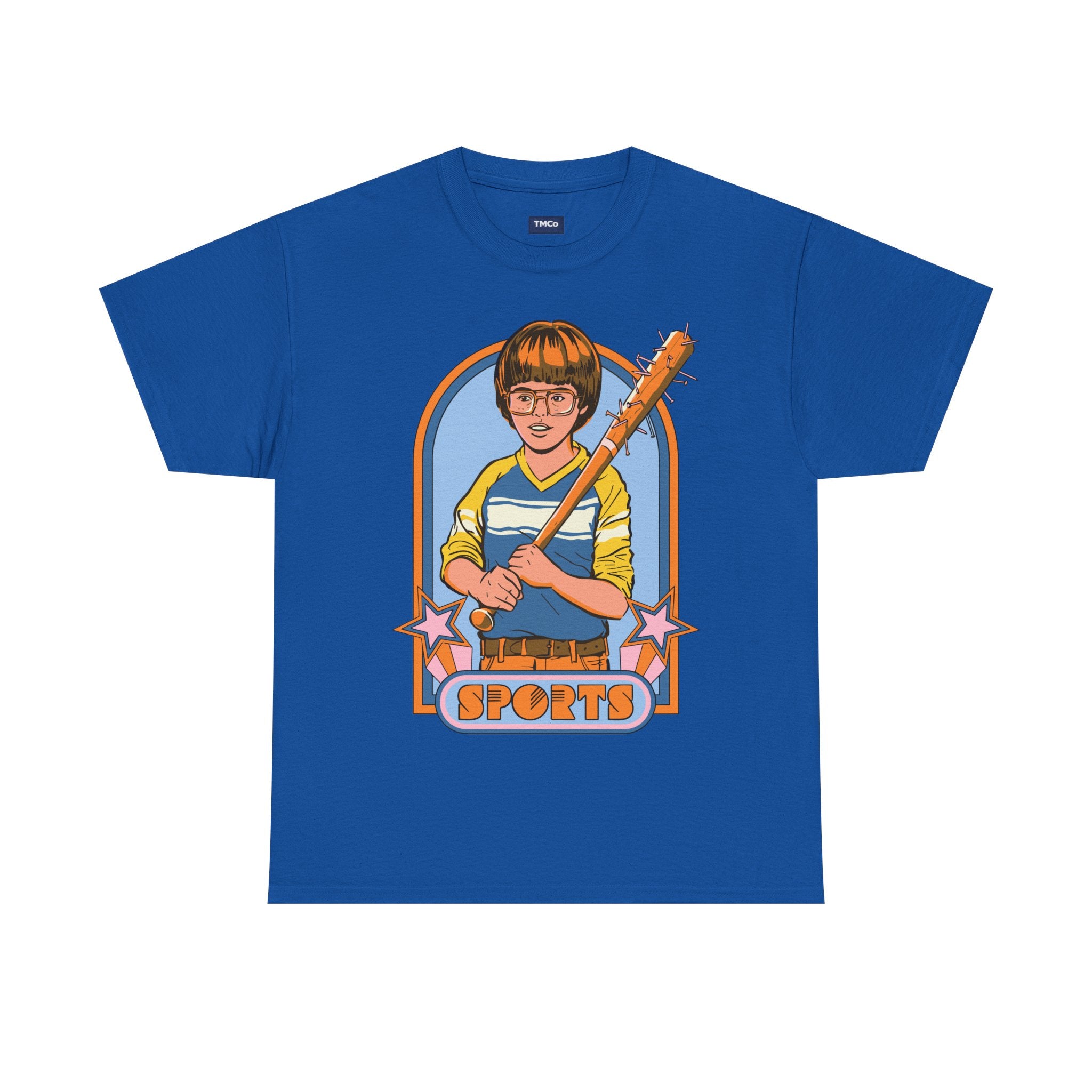 Retro 'Sports' Graphic Tee — Vintage Bat Kid Illustration