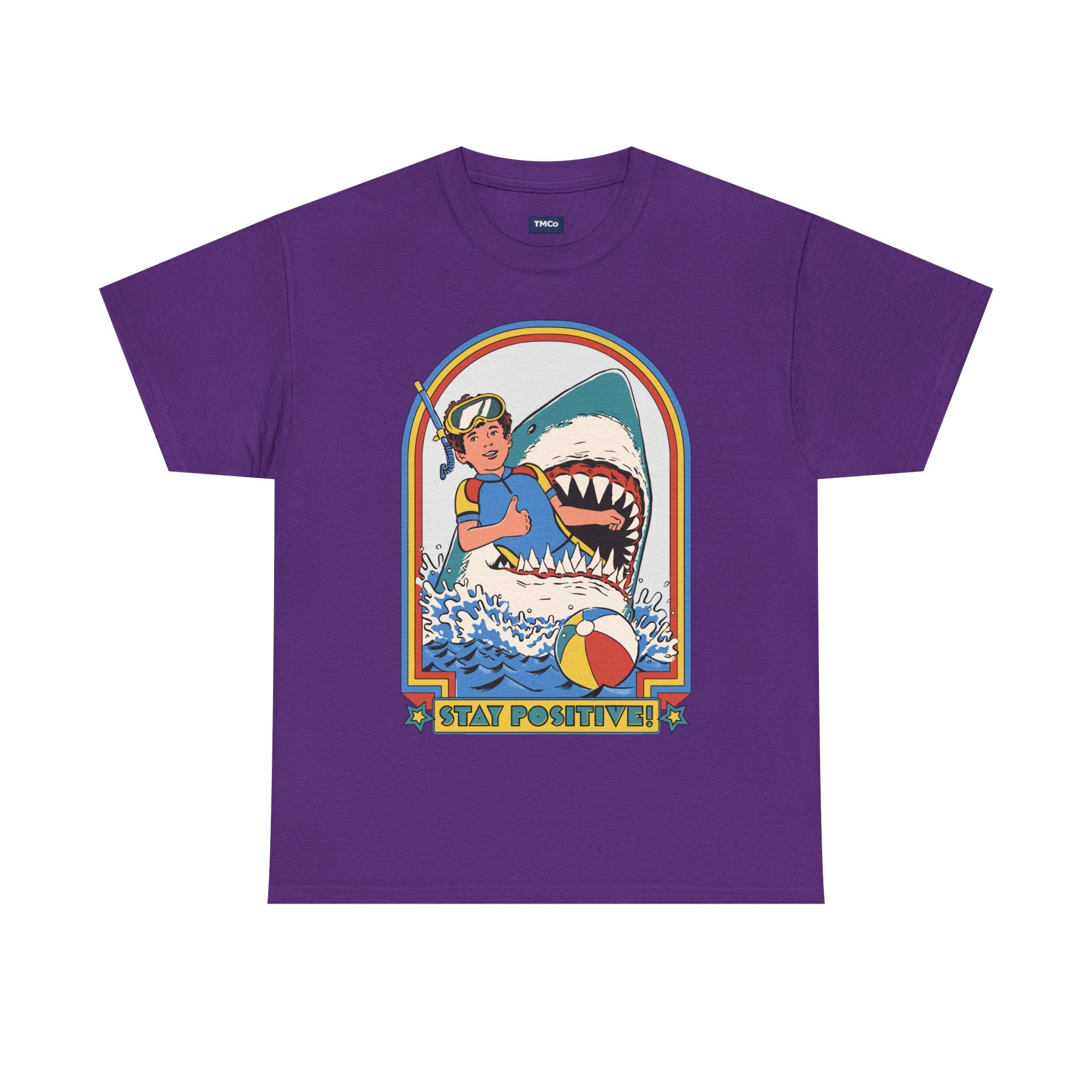 Stay Positive! Shark Retro Graphic Tee