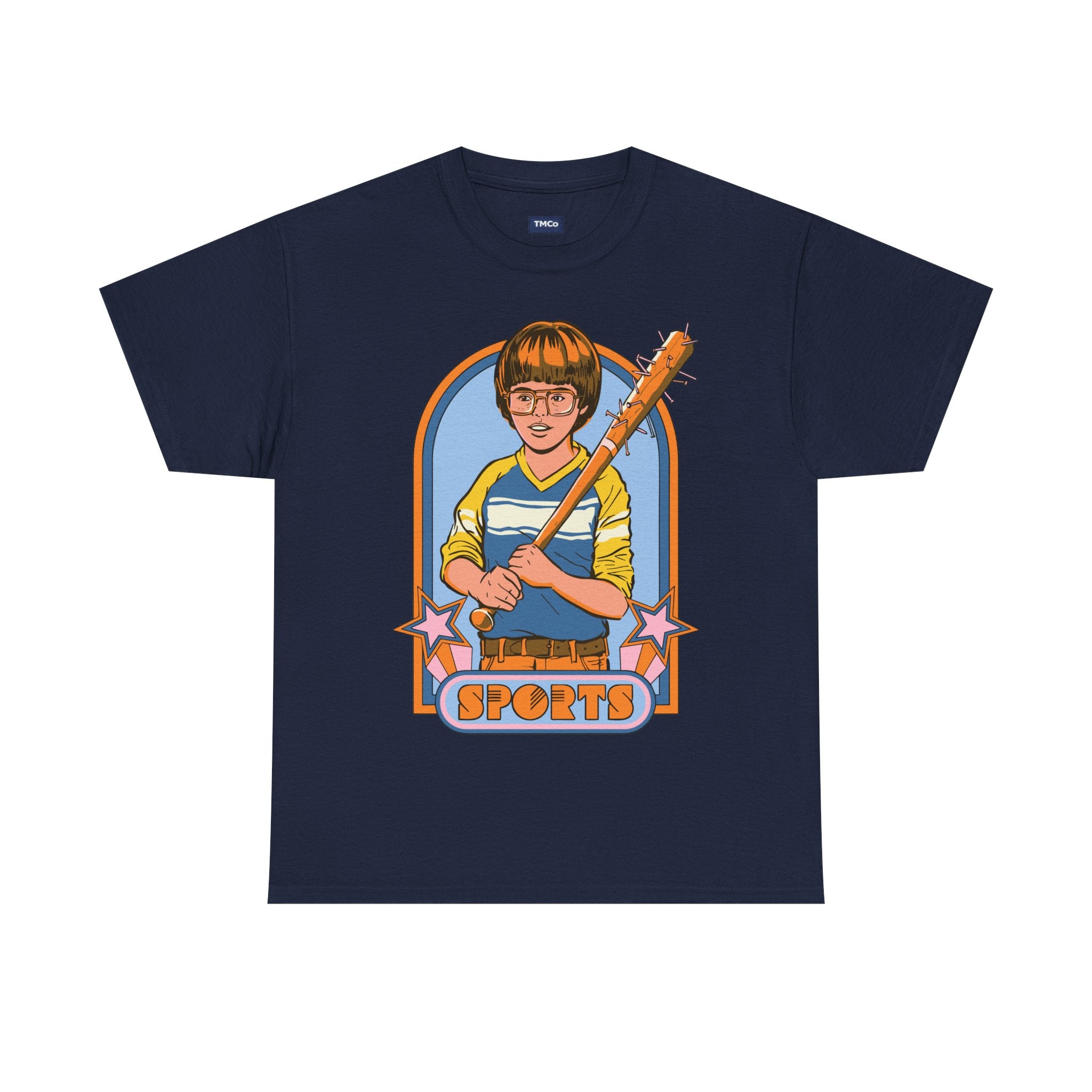 Retro 'Sports' Graphic Tee — Vintage Bat Kid Illustration