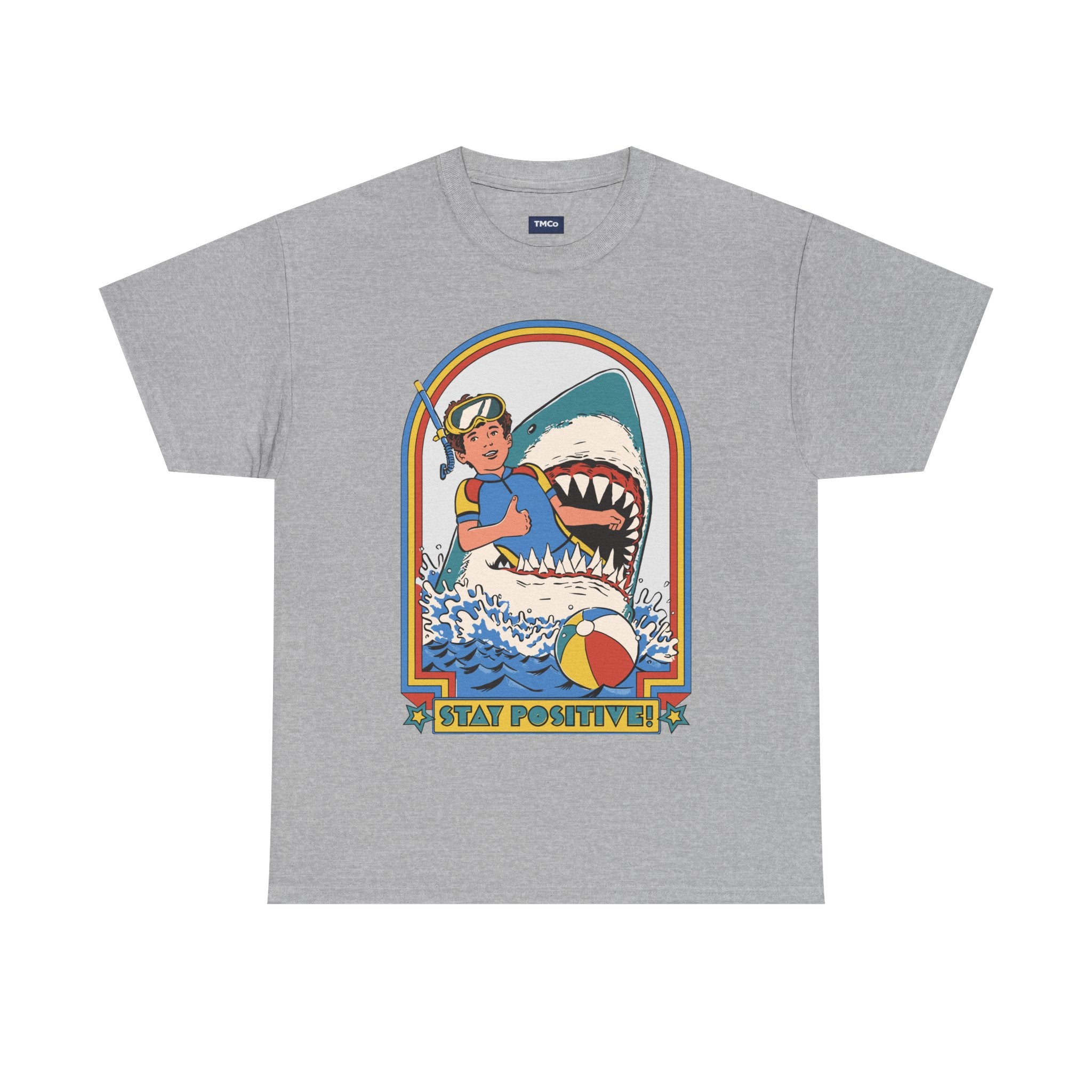 Stay Positive! Shark Retro Graphic Tee