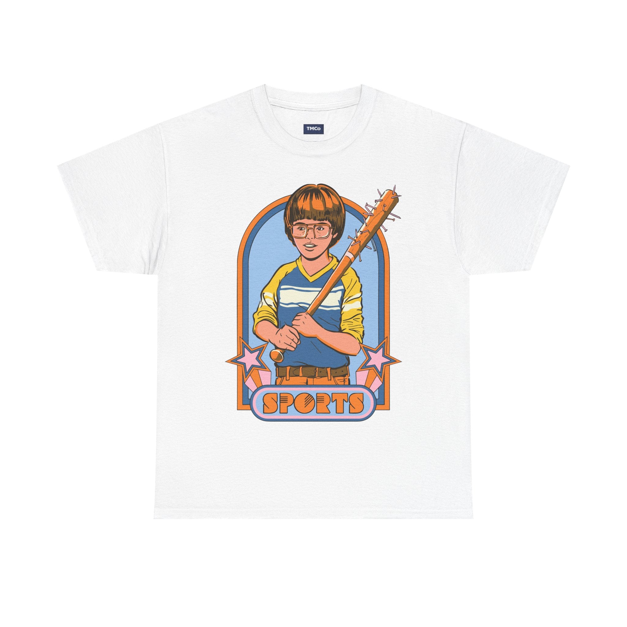Retro 'Sports' Graphic Tee — Vintage Bat Kid Illustration