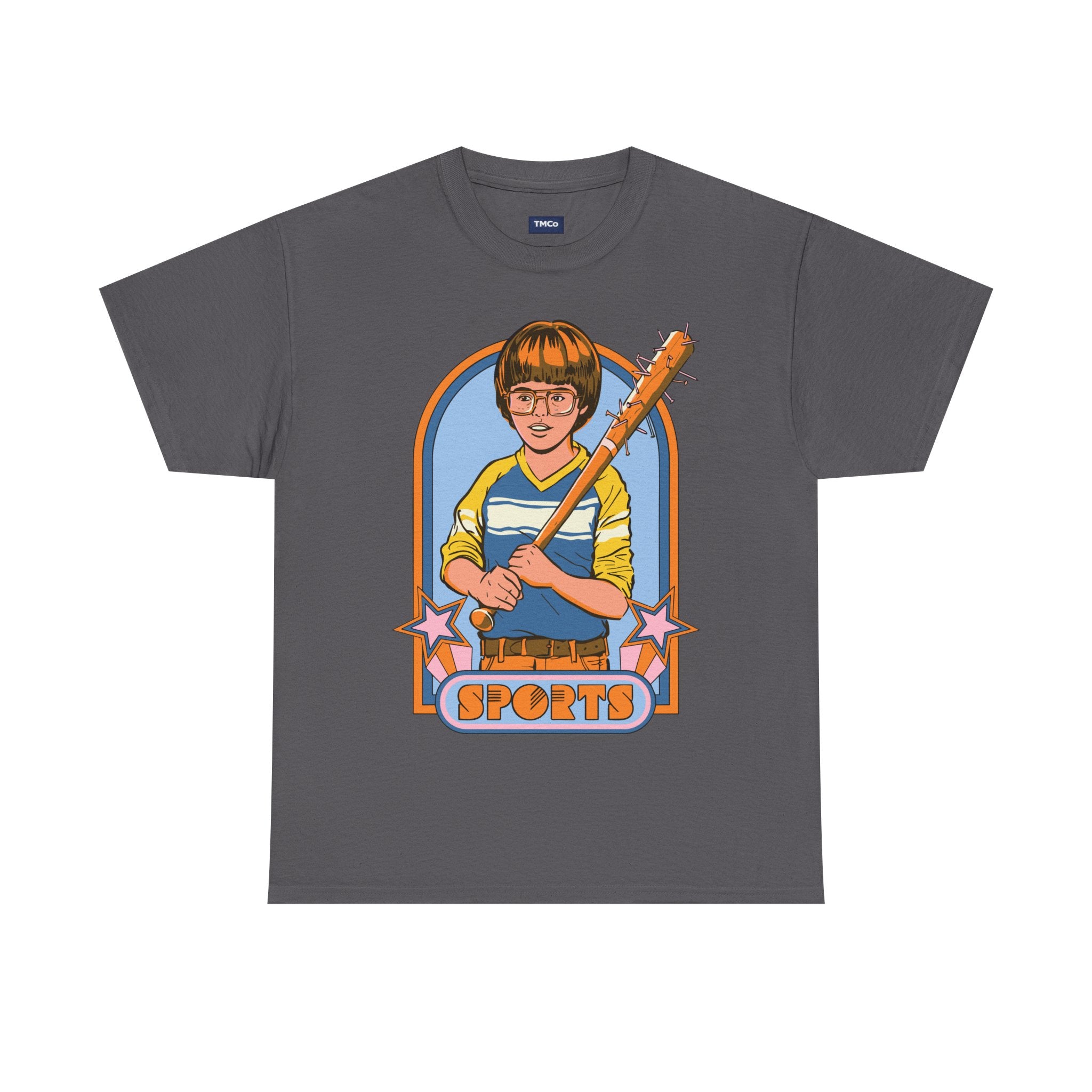 Retro 'Sports' Graphic Tee — Vintage Bat Kid Illustration