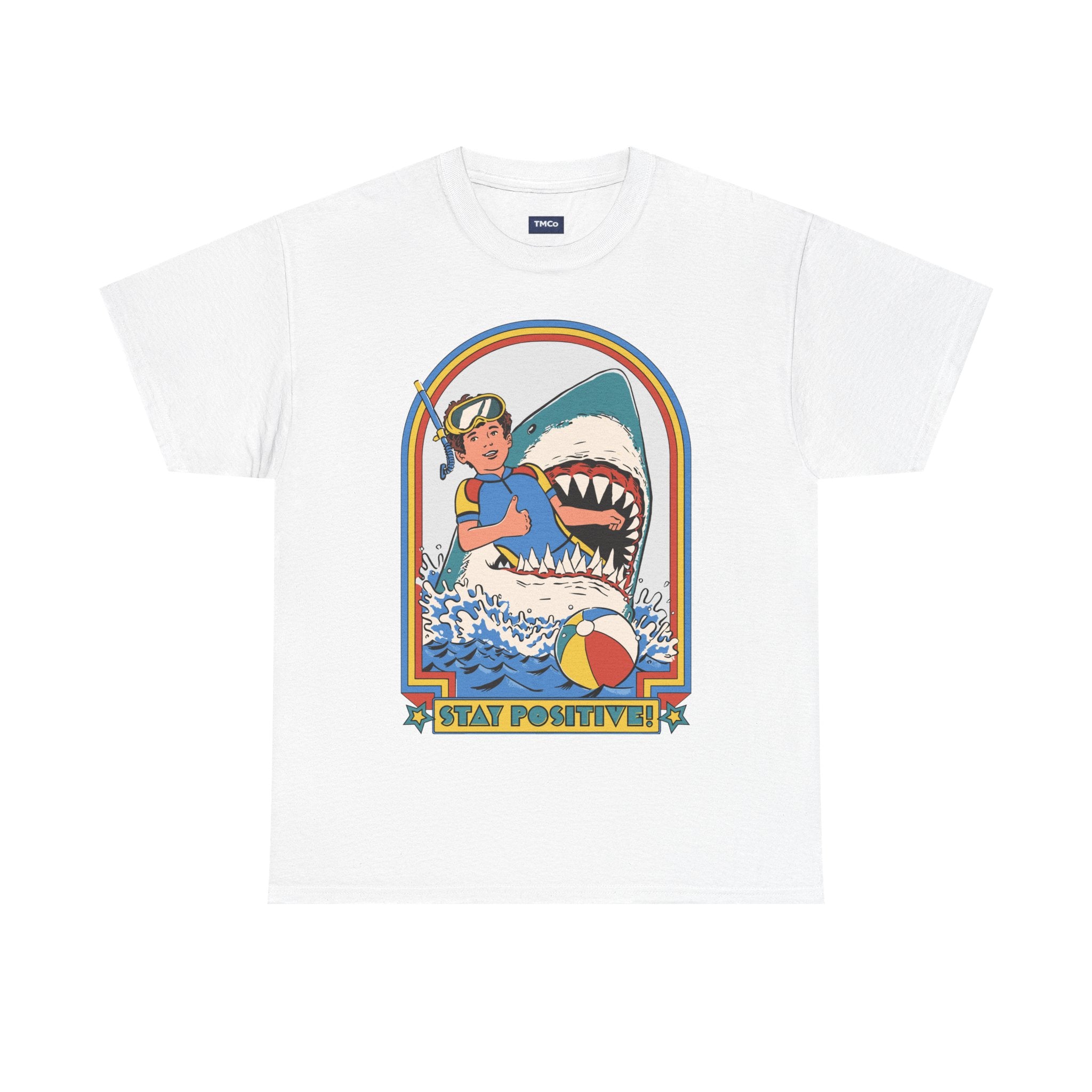 Stay Positive! Shark Retro Graphic Tee