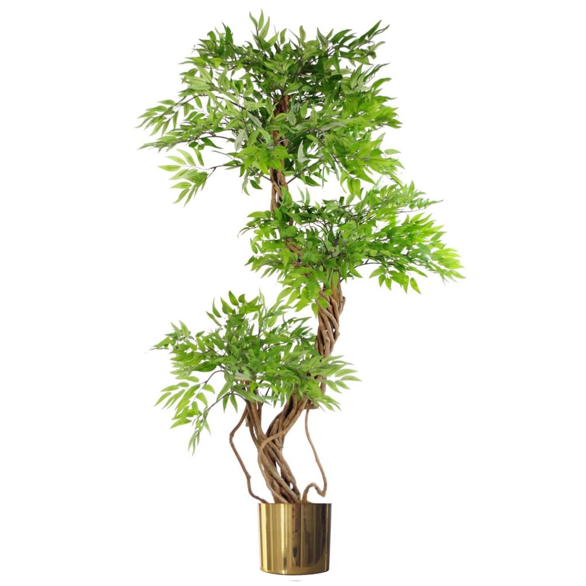 Large Artificial Potted Tree Japanese Fruticosa Ficus Gold Metal Planter 140cm Botanik-0