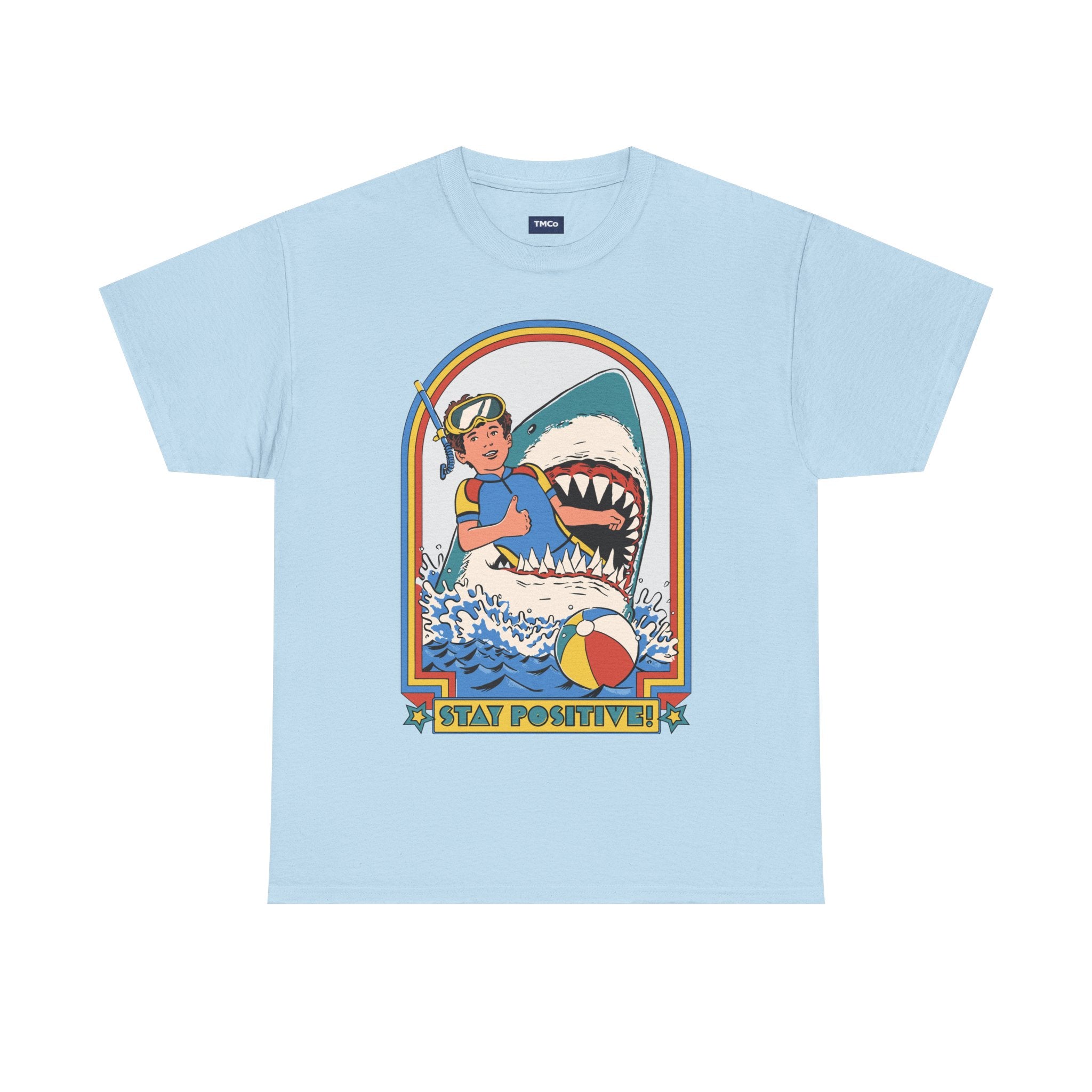 Stay Positive! Shark Retro Graphic Tee