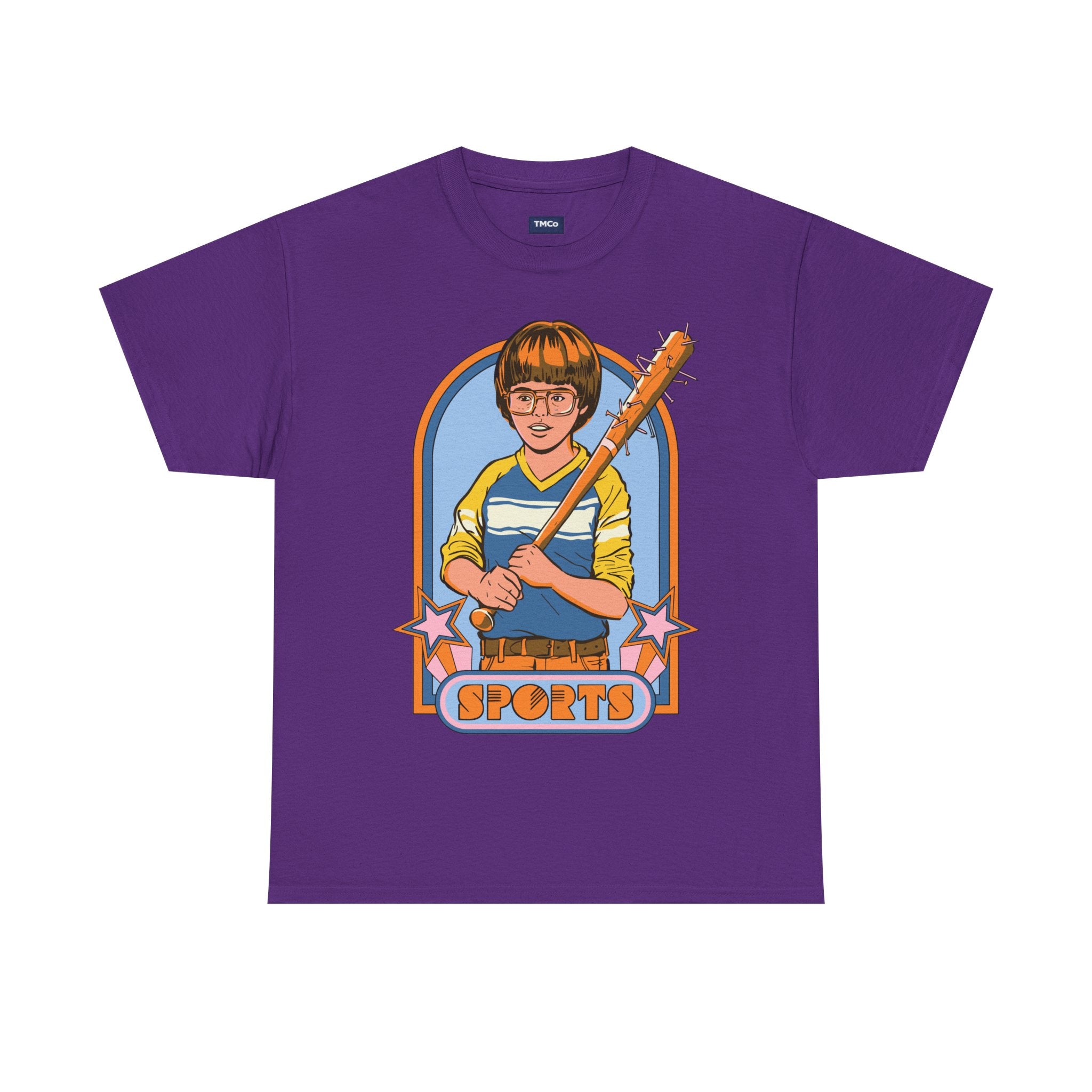 Retro 'Sports' Graphic Tee — Vintage Bat Kid Illustration