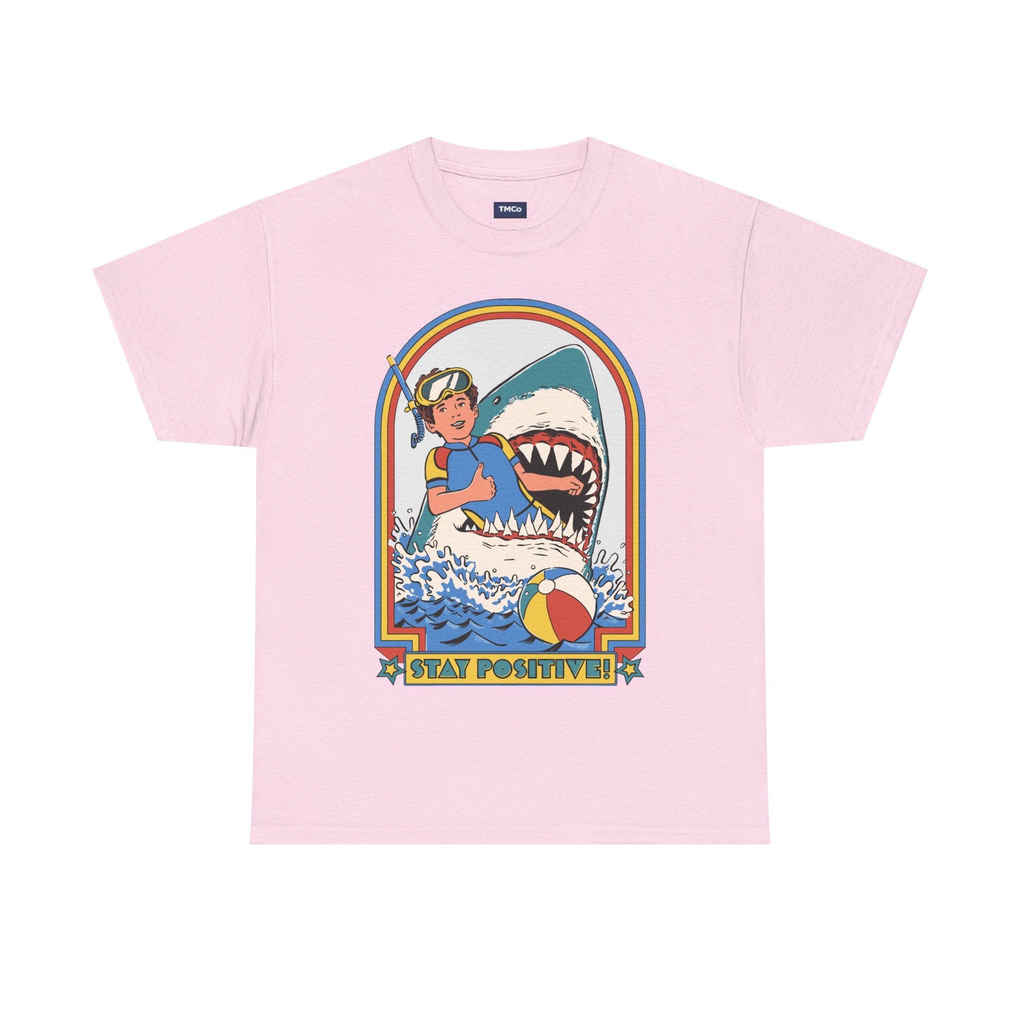 Stay Positive! Shark Retro Graphic Tee