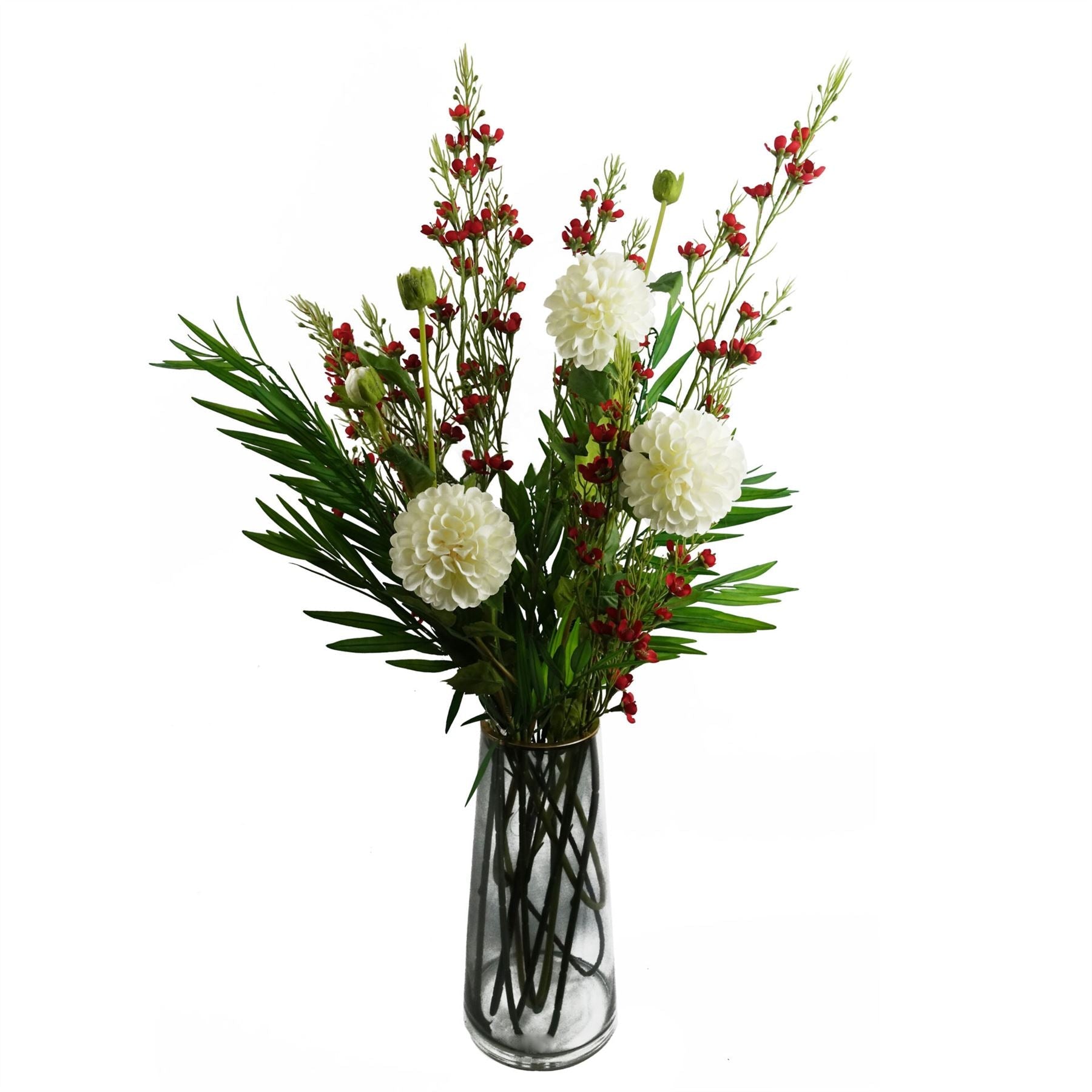 Pack of 6 x 100cm Artificial Foliage Stem with Small Flowers - Red-4